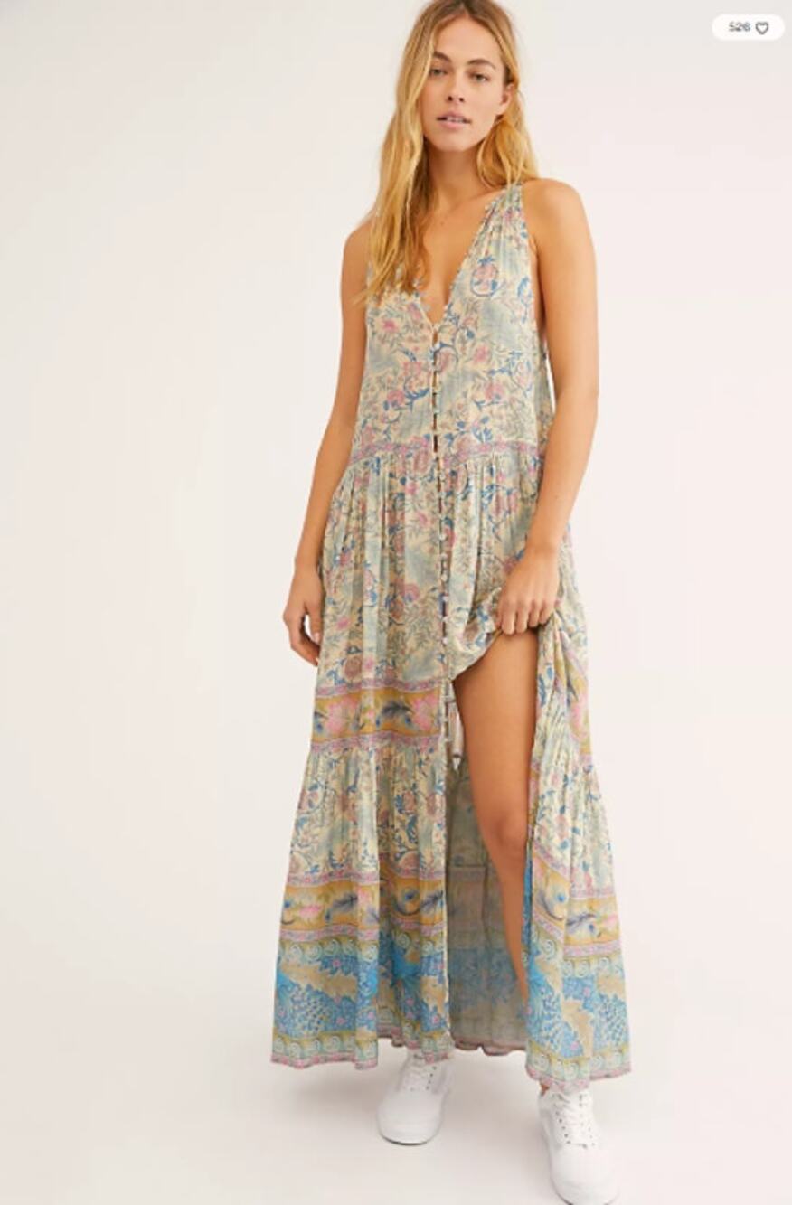 Spell & The Gypsy Dress XS Oasis Maxi in Opal Floral Button Front Boho Sundress